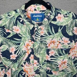 Chubbies Hawaiian Shirt Mens L Navy Floral Tropical Resort Beach Vacation Preppy